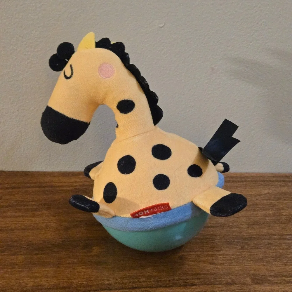 Skip Hop Giraffe Wobble Toy Plush Roly Poly Chime Baby Sensory Toy Yellow Teal